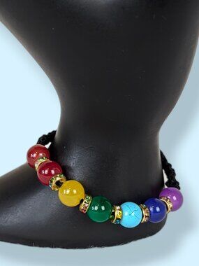 (2/$20) Rainbow Glass Beaded Black Cord Bracelet